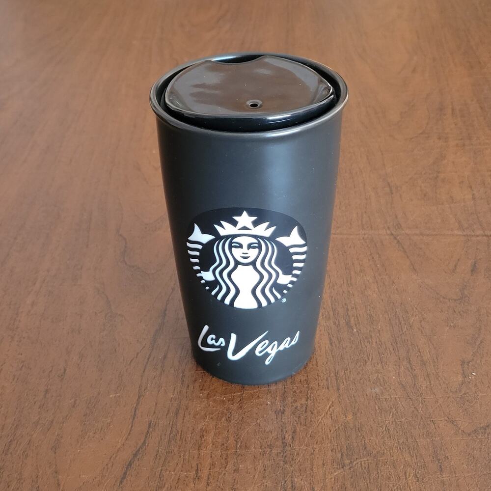 Starbucks 2015 Las Vegas Spade Swarovski Crystal Black Ceramic Travel Tumbler